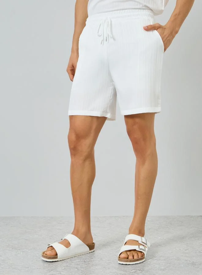Take Two  Men White Textured T-Shirt and Shorts Co-Ords for Men | Best Price UAE